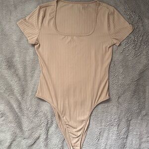 Shein Beige Ribbed Bodysuit